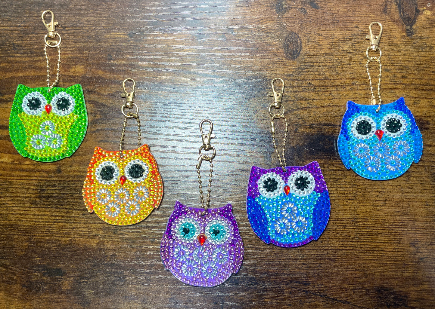 5 different mystery diamond art owl keychains. Each order comes with a mystery owl design.